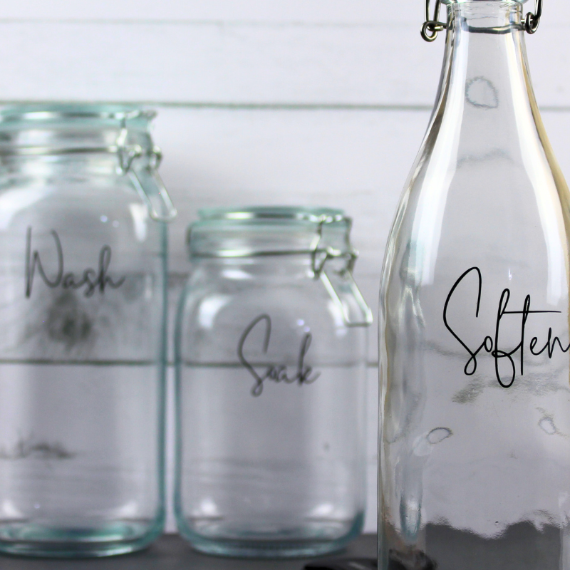 1L Glass Bottle with Clip Top Lid, Soften Label for Fabric Softener. Set of 3