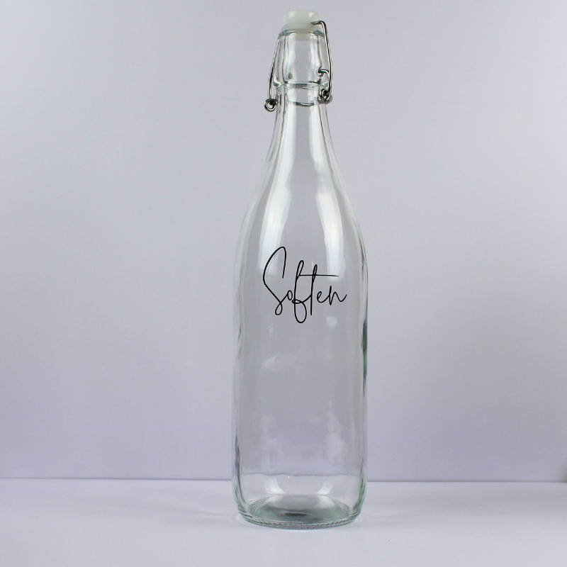 1L Glass Bottle with Clip Top Lid, Soften Label for Fabric Softener