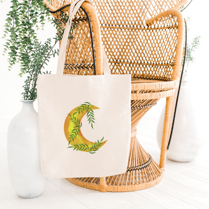 Crescent moon and vine lightweight, reusable and washable shopping tote bag.