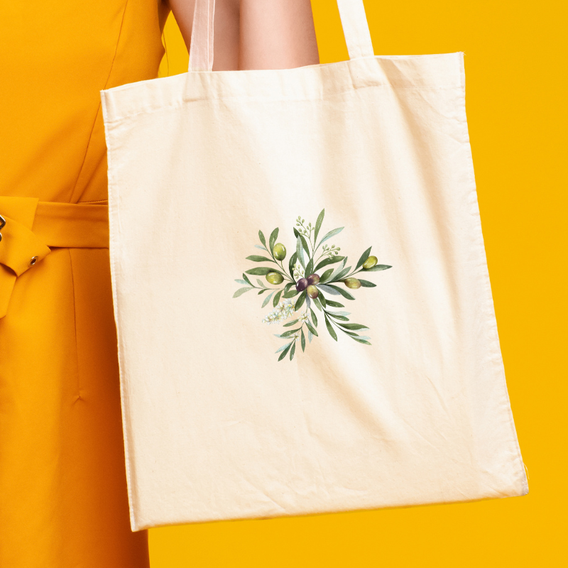 Reusable and washable tote bag with cute olive branch design. Muslimah gift idea. Eco-friendly and environmentally sustainable.