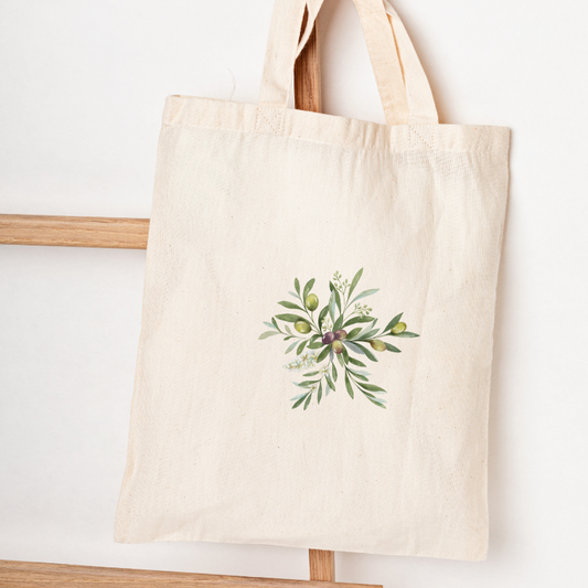 Olive bunch shopping tote bag. Reusable shopping tote bag with cute olive print.