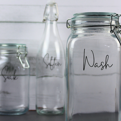 2L Glass Container with Clip Top Swing Lid - 'Wash' Label for Laundry Powder. Set of 3