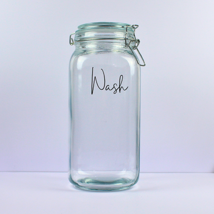 2L Glass Container with Clip Top Swing Lid - 'Wash' Label for Laundry Powder