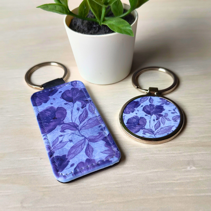 Purple Florals Print Keyring