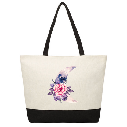 Zip Jute Tote - Floral Moon