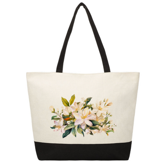 Zip Jute Tote - Flowers