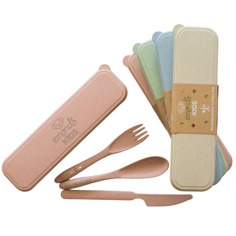 Eco-Friendly Cutlery Set for Babies & Toddlers. Set displayed on a white background.