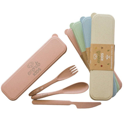 Eco-Friendly Cutlery Set for Babies & Toddlers. Set displayed on a white background.