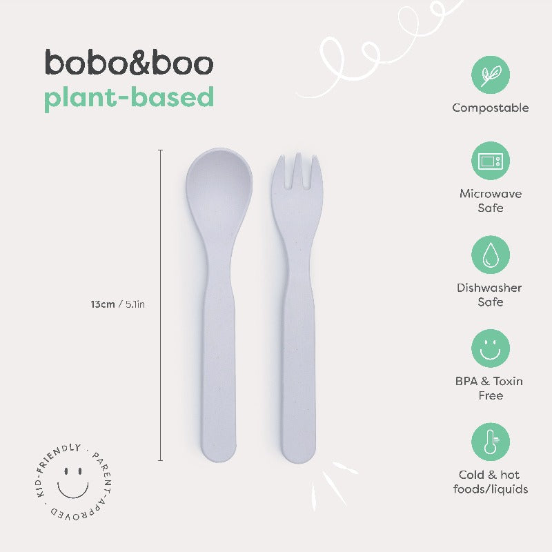 Free from melamine, and biodegradable and compostable, our plant-based spoon and fork cutlery set makes mealtimes (and sneaky snacks) way more fun! Cutlery set measurements and information.