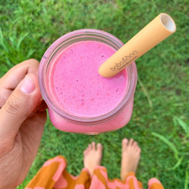 BamBOO Reusable Straw in a smoothie cup.