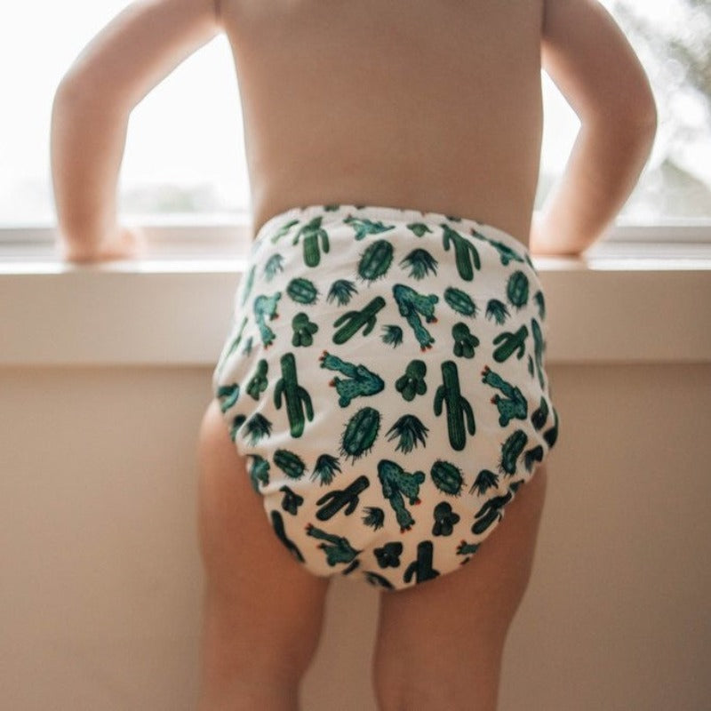 Switch to eco-friendly Modern Cloth Nappies (MCNs) for babies. Cacti lifestyle image.